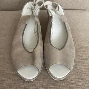 Ara Suede Peep-Toe Slingback Sandals in Taupe size US 9